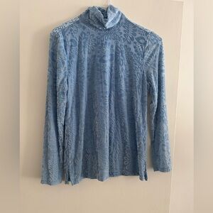 Soft Surroundings M Light Blue Velvet Burnout Floral Long Sleeve Top